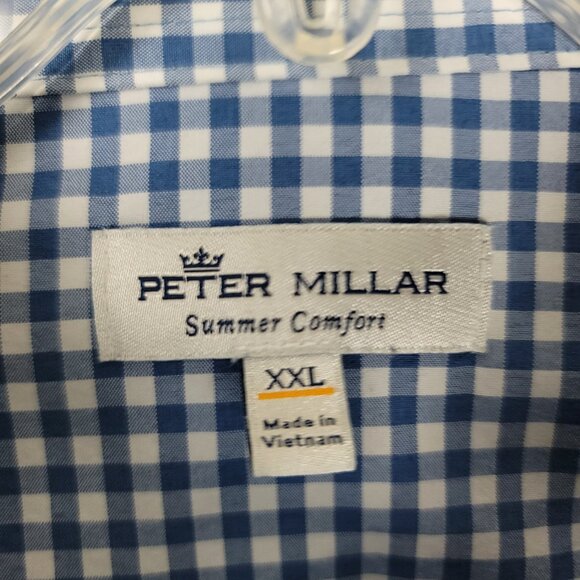 Peter Millar Summer Comfort Button-Down Shirt Blue Check Men’s XXL Performance - Picture 6 of 8